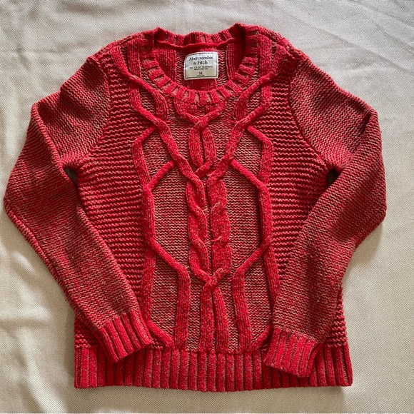 Abercrombie & Fitch Sweaters - Abercrombie & Fitch Red Cable Knit Pullover Sweater Women’s Size M Cozy Winter